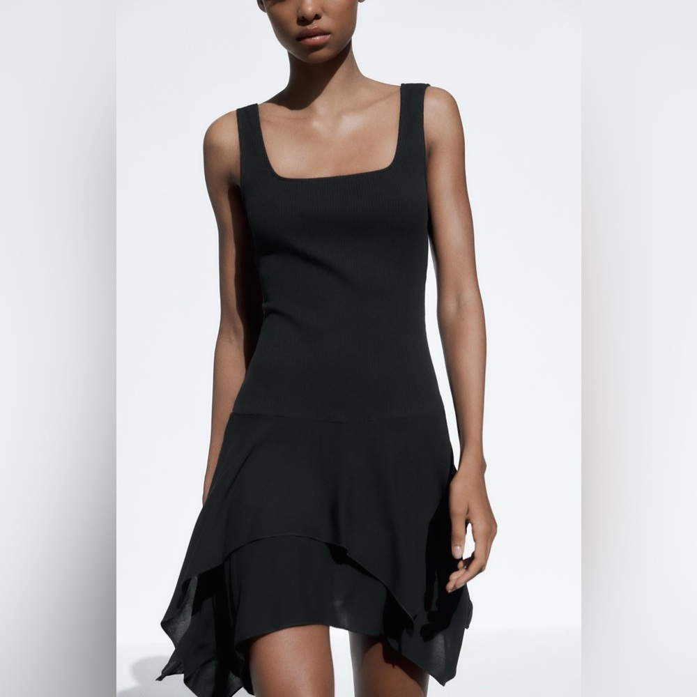 NWT Zara Black Dress with Layered Hem Size Small